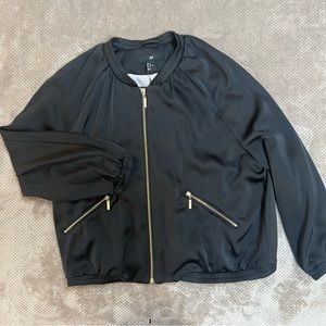 H&M | Satin bomber jacket with gold zippers | Black | 14
